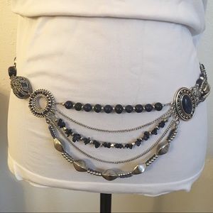 Vintage Chico’s Silver & Navy Medallion Chain Belt